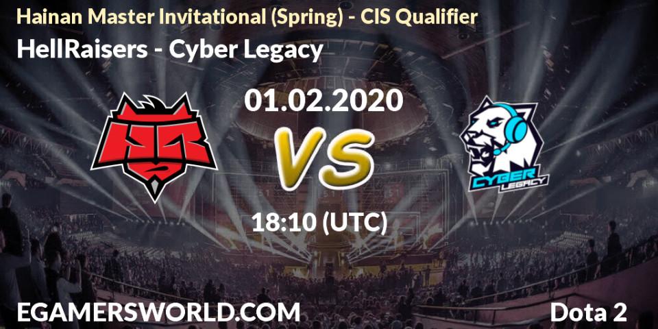 Pronósticos HellRaisers - Cyber Legacy. 01.02.2020 at 18:20. Hainan Master Invitational (Spring) - CIS Qualifier - Dota 2