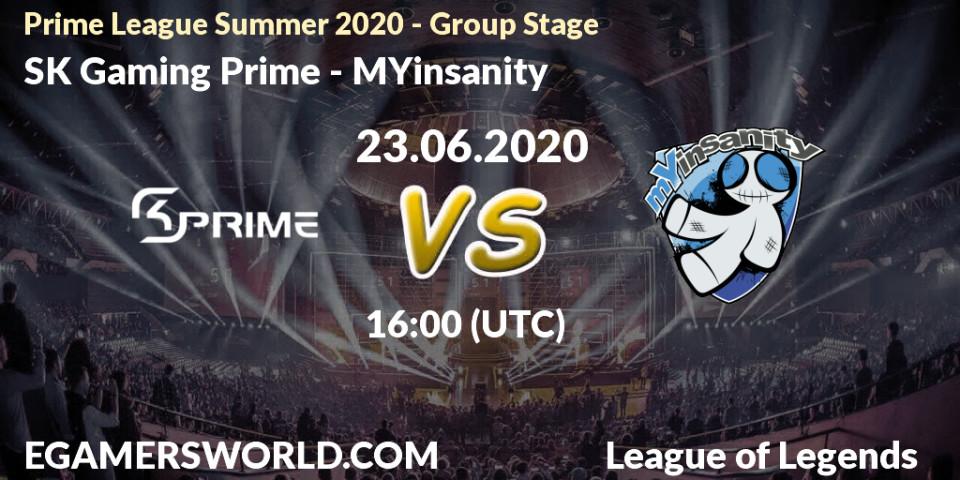 Pronósticos SK Gaming Prime - MYinsanity. 23.06.2020 at 16:00. Prime League Summer 2020 - Group Stage - LoL
