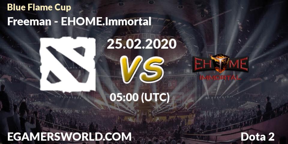 Pronósticos Freeman - EHOME.Immortal. 26.02.2020 at 05:00. Blue Flame Cup - Dota 2