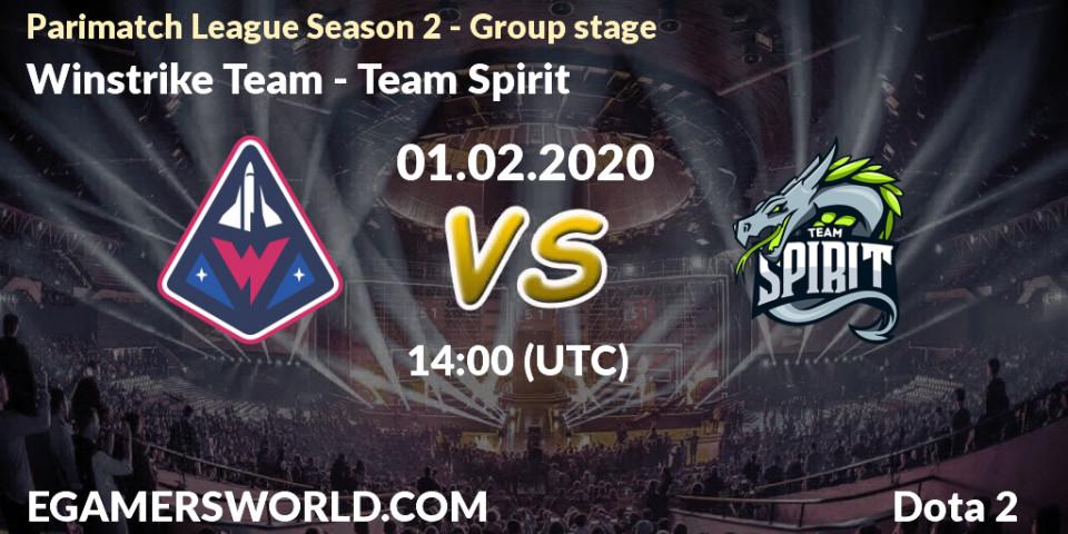 Pronósticos Winstrike Team - Team Spirit. 01.02.20. Parimatch League Season 2 - Group stage - Dota 2