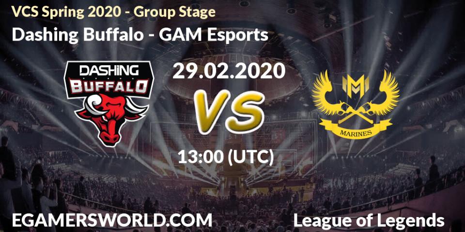 Pronósticos Dashing Buffalo - GAM Esports. 29.02.2020 at 12:15. VCS Spring 2020 - Group Stage - LoL