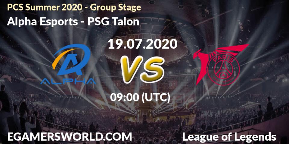 Pronósticos Alpha Esports - PSG Talon. 19.07.2020 at 09:00. PCS Summer 2020 - Group Stage - LoL