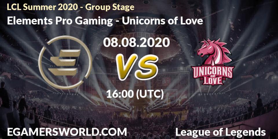 Pronósticos Elements Pro Gaming - Unicorns of Love. 08.08.20. LCL Summer 2020 - Group Stage - LoL