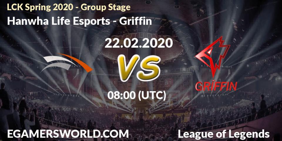 Pronósticos Hanwha Life Esports - Griffin. 22.02.20. LCK Spring 2020 - Group Stage - LoL