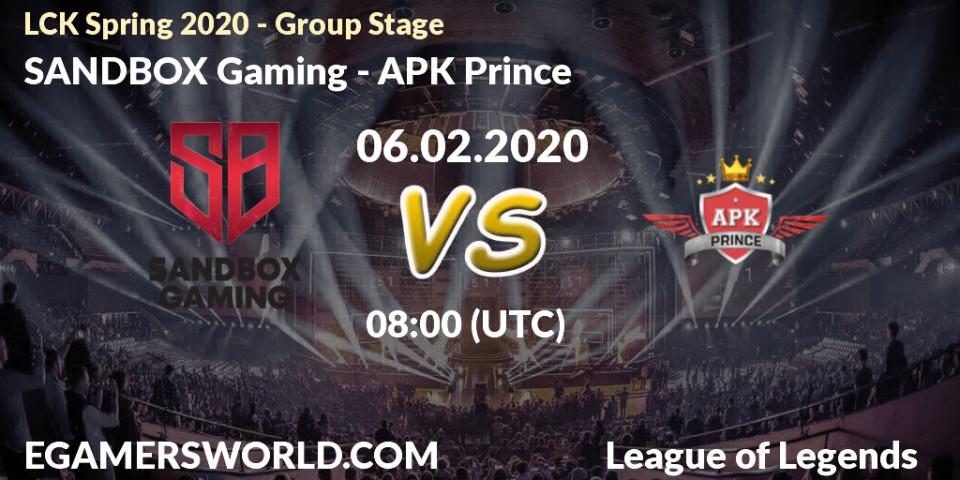 Pronósticos SANDBOX Gaming - APK Prince. 06.02.20. LCK Spring 2020 - Group Stage - LoL