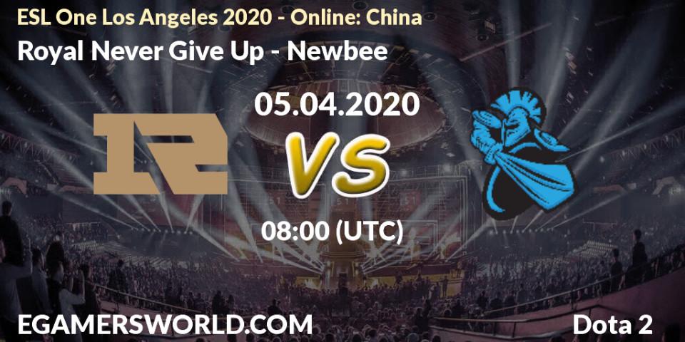 Pronósticos Royal Never Give Up - Newbee. 05.04.20. ESL One Los Angeles 2020 - Online: China - Dota 2