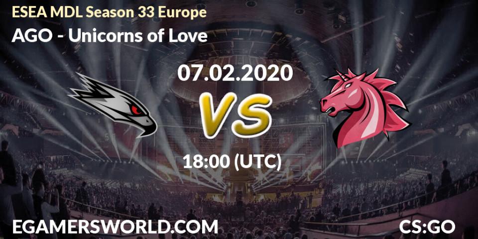 Pronósticos AGO - Unicorns of Love. 07.02.2020 at 18:05. ESEA MDL Season 33 Europe - Counter-Strike (CS2)