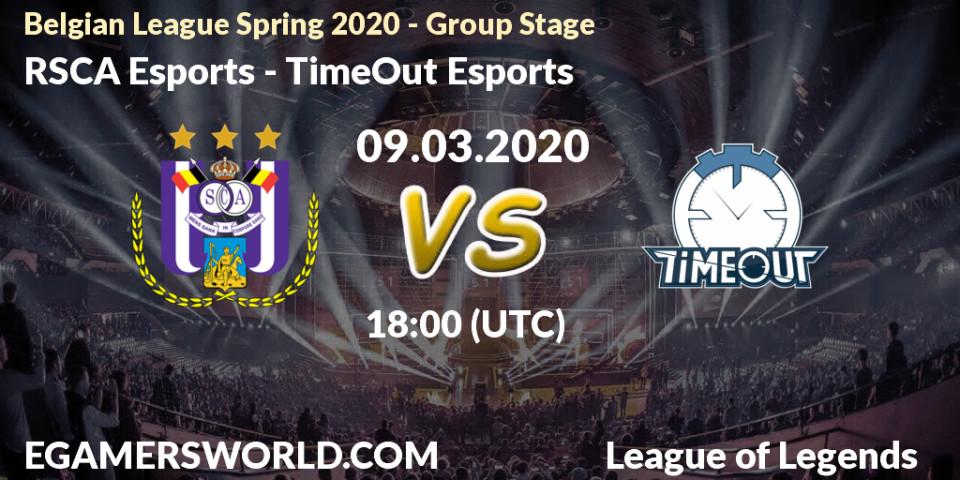 Pronósticos RSCA Esports - TimeOut Esports. 09.03.2020 at 18:00. Belgian League Spring 2020 - Group Stage - LoL