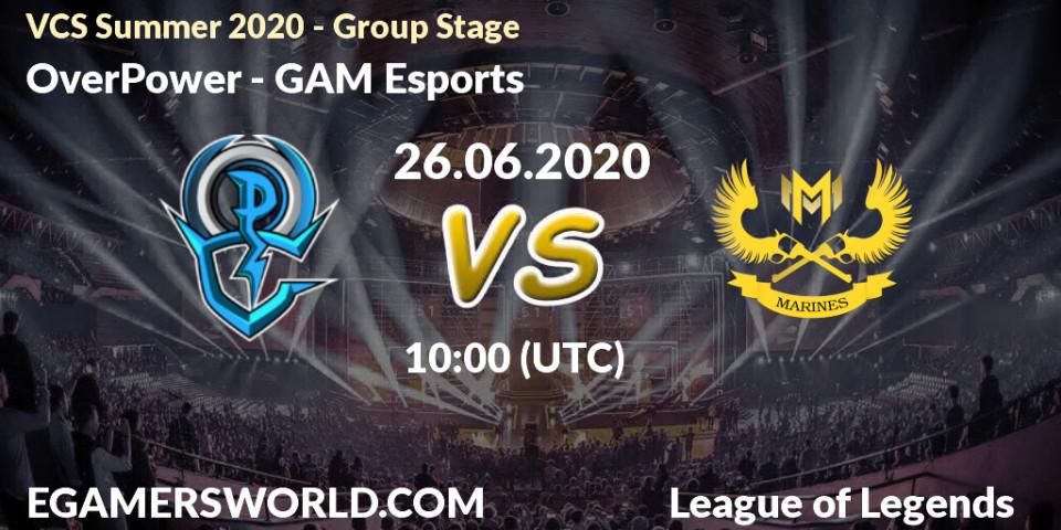 Pronósticos OverPower - GAM Esports. 26.06.2020 at 10:00. VCS Summer 2020 - Group Stage - LoL