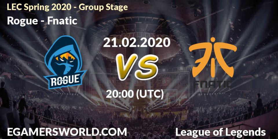 Pronósticos Rogue - Fnatic. 21.02.20. LEC Spring 2020 - Group Stage - LoL