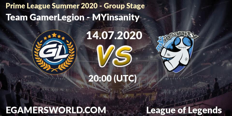 Pronósticos Team GamerLegion - MYinsanity. 14.07.20. Prime League Summer 2020 - Group Stage - LoL