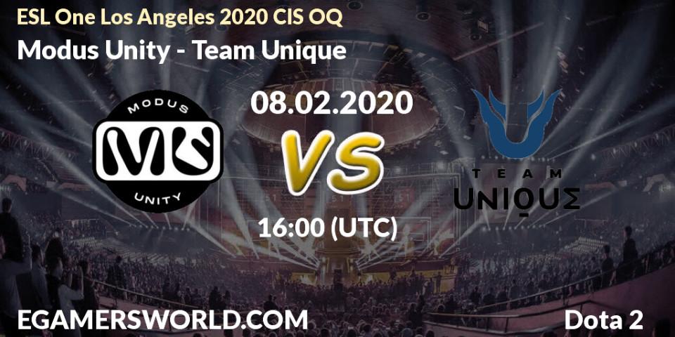 Pronósticos Modus Unity - Team Unique. 08.02.20. ESL One Los Angeles 2020 CIS OQ - Dota 2