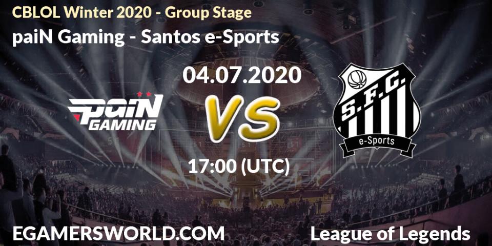 Pronósticos paiN Gaming - Santos e-Sports. 04.07.2020 at 17:00. CBLOL Winter 2020 - Group Stage - LoL