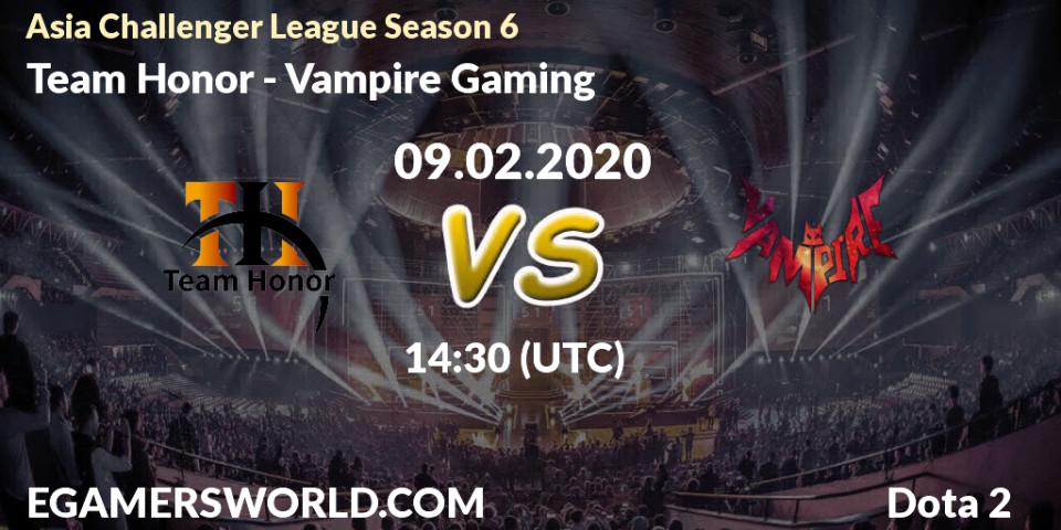 Pronósticos Team Honor - Vampire Gaming. 17.02.20. Asia Challenger League Season 6 - Dota 2