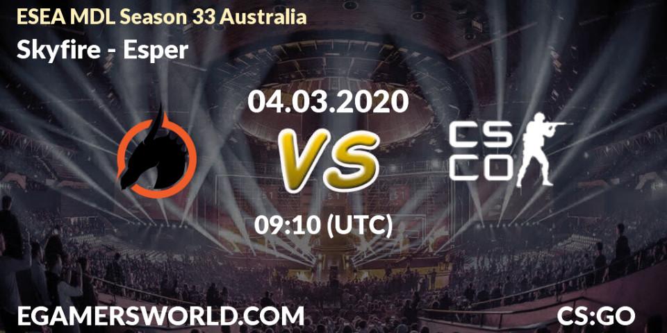 Pronósticos Skyfire - Esper. 04.03.2020 at 09:10. ESEA MDL Season 33 Australia - Counter-Strike (CS2)