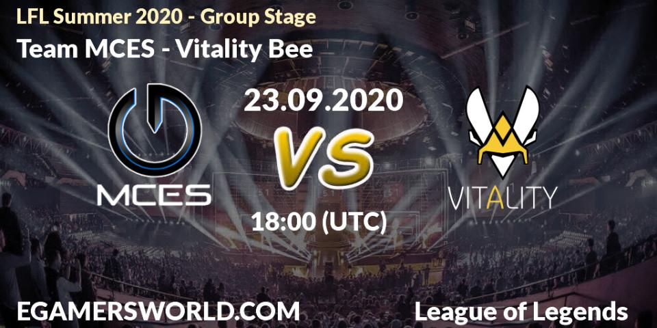 Pronósticos Team MCES - Vitality Bee. 23.09.2020 at 17:00. LFL Summer 2020 - Group Stage - LoL