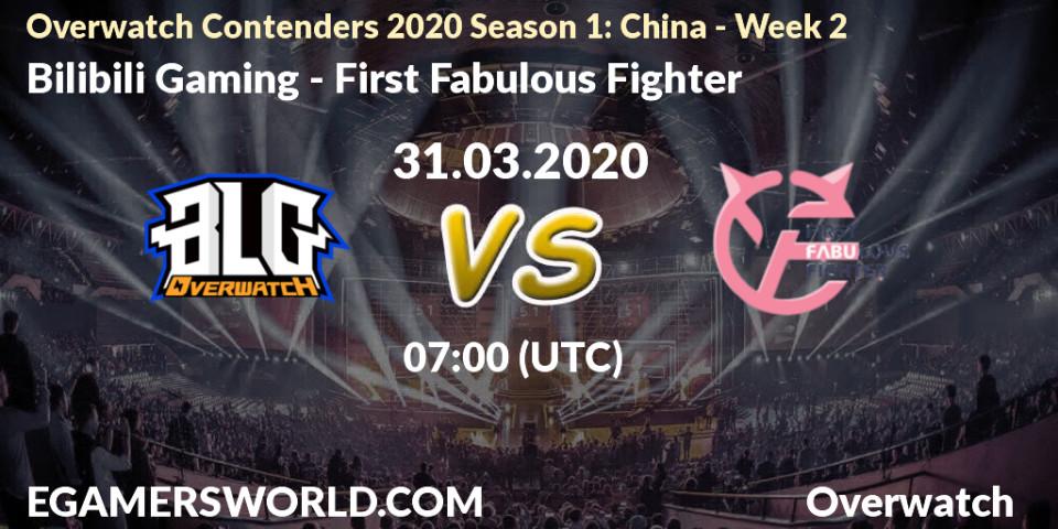 Pronósticos Bilibili Gaming - First Fabulous Fighter. 31.03.2020 at 07:00. Overwatch Contenders 2020 Season 1: China - Week 2 - Overwatch