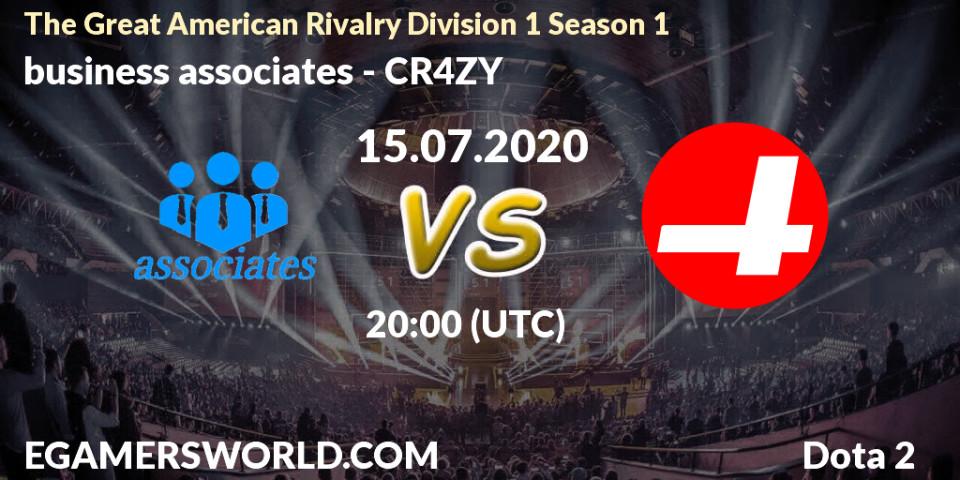 Pronósticos business associates - CR4ZY. 15.07.2020 at 20:09. The Great American Rivalry Division 1 Season 1 - Dota 2