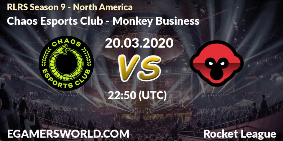 Pronósticos Chaos Esports Club - Monkey Business. 20.03.2020 at 23:50. RLRS Season 9 - North America - Rocket League