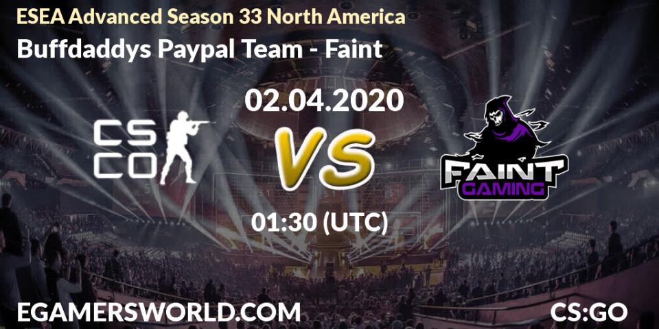 Pronósticos Buffdaddys Paypal Team - Faint. 02.04.20. ESEA Advanced Season 33 North America - CS2 (CS:GO)