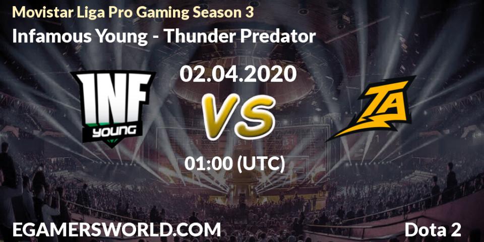 Pronósticos Infamous Young - Thunder Predator. 02.04.20. Movistar Liga Pro Gaming Season 3 - Dota 2