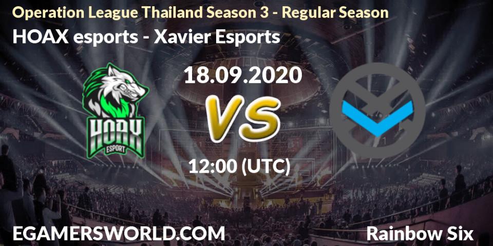 Pronósticos HOAX esports - Xavier Esports. 18.09.2020 at 12:00. Operation League Thailand Season 3 - Regular Season - Rainbow Six