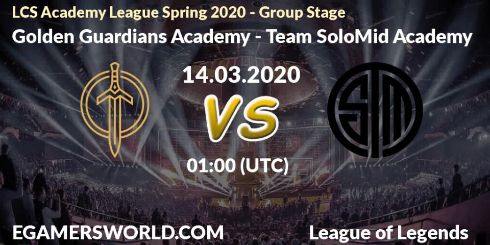 Pronósticos Golden Guardians Academy - Team SoloMid Academy. 19.03.2020 at 19:00. LCS Academy League Spring 2020 - Group Stage - LoL