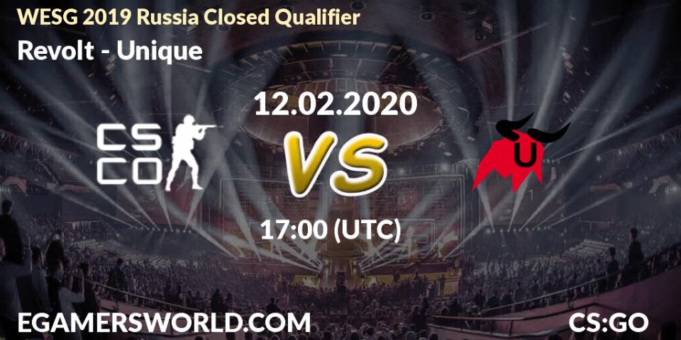 Pronósticos Revolt - Unique. 12.02.2020 at 18:20. WESG 2019 Russia Closed Qualifier - Counter-Strike (CS2)