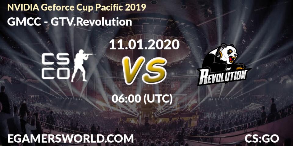 Pronósticos GMCC - GTV.Revolution. 11.01.2020 at 08:20. NVIDIA Geforce Cup Pacific 2019 - Counter-Strike (CS2)