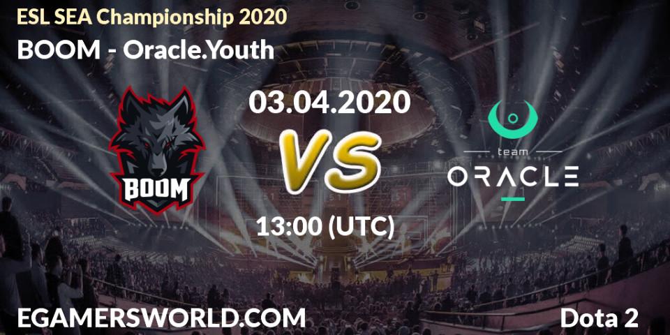 Pronósticos BOOM - Oracle.Youth. 03.04.20. ESL SEA Championship 2020 - Dota 2
