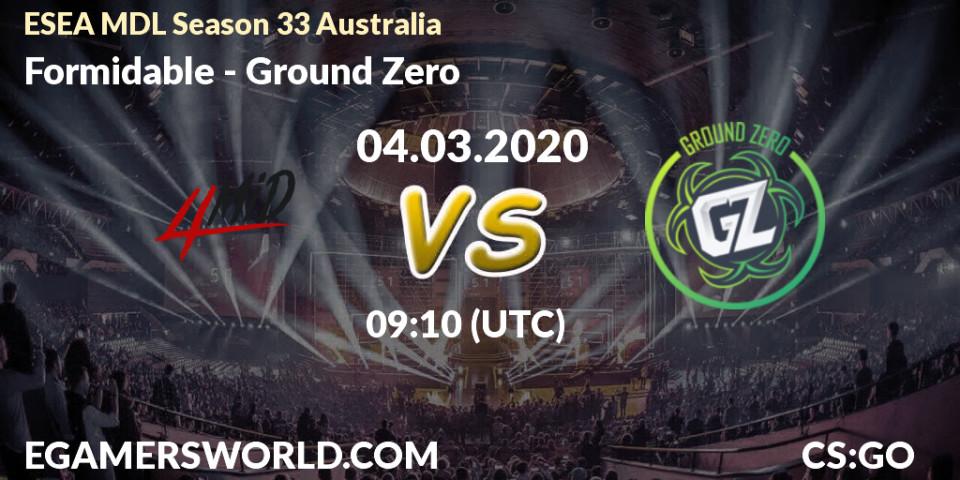 Pronósticos Formidable - Ground Zero. 04.03.20. ESEA MDL Season 33 Australia - CS2 (CS:GO)