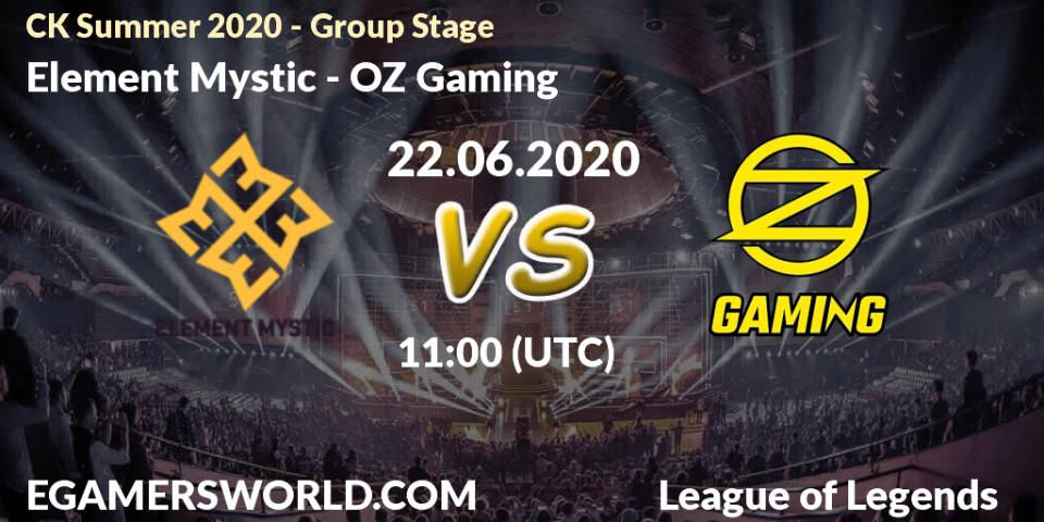 Pronósticos Element Mystic - OZ Gaming. 22.06.2020 at 09:49. CK Summer 2020 - Group Stage - LoL