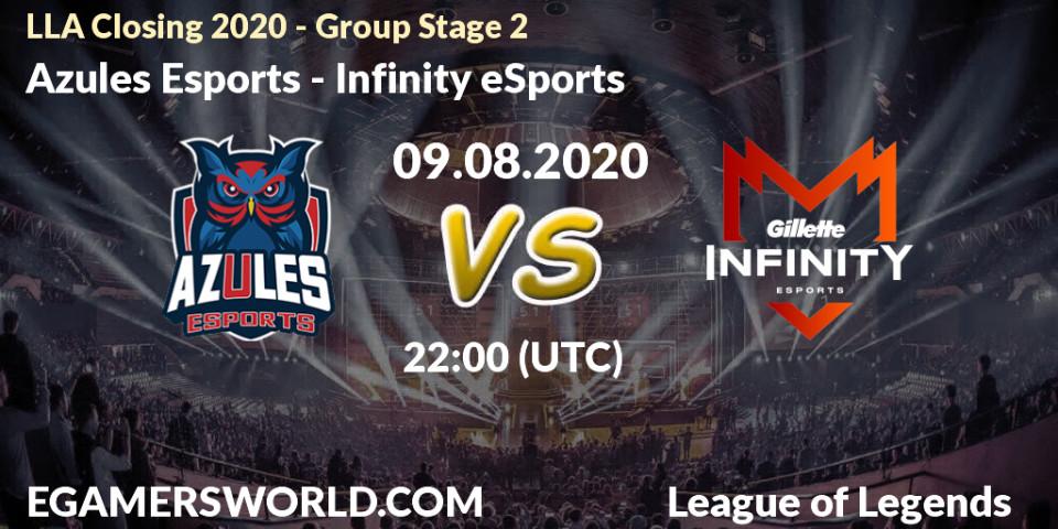 Pronósticos Azules Esports - Infinity eSports. 09.08.2020 at 22:00. LLA Closing 2020 - Group Stage 2 - LoL