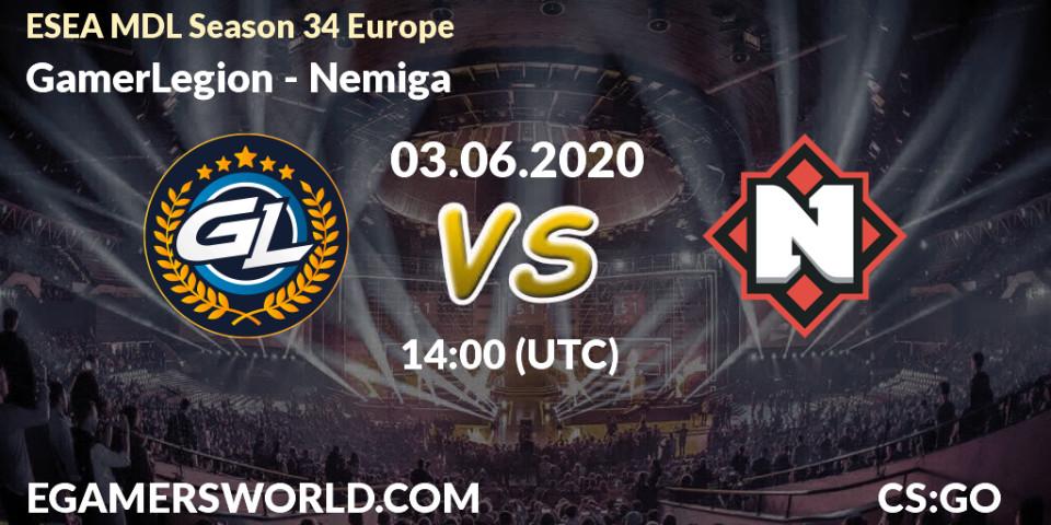 Pronósticos GamerLegion - Nemiga. 11.06.20. ESEA MDL Season 34 Europe - CS2 (CS:GO)
