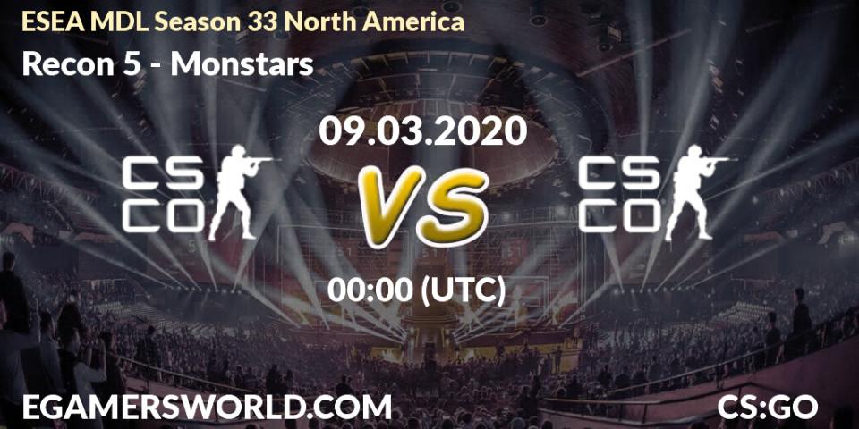 Pronósticos Recon 5 - Monstars. 09.03.20. ESEA MDL Season 33 North America - CS2 (CS:GO)