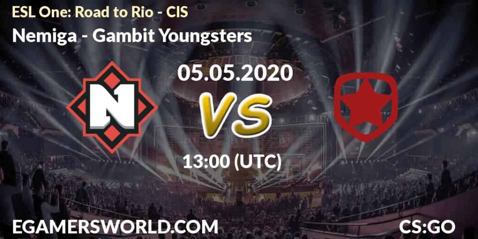 Pronósticos Nemiga - Gambit Youngsters. 05.05.2020 at 13:00. ESL One: Road to Rio - CIS - Counter-Strike (CS2)