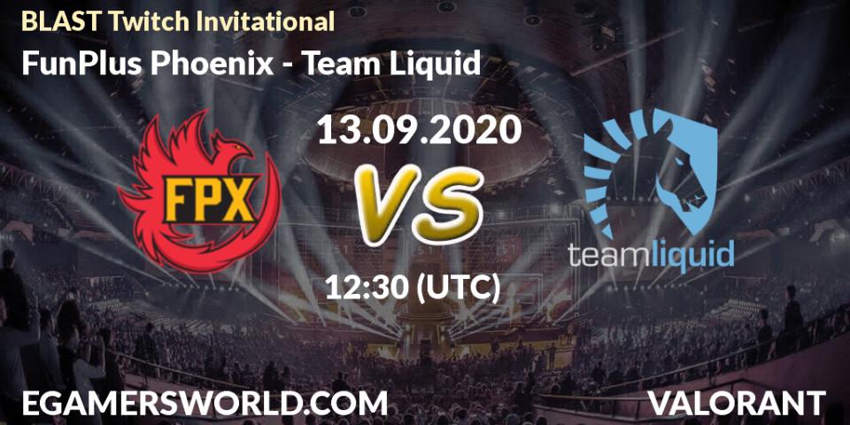 Pronósticos FunPlus Phoenix - Team Liquid. 13.09.2020 at 12:30. BLAST Twitch Invitational - VALORANT