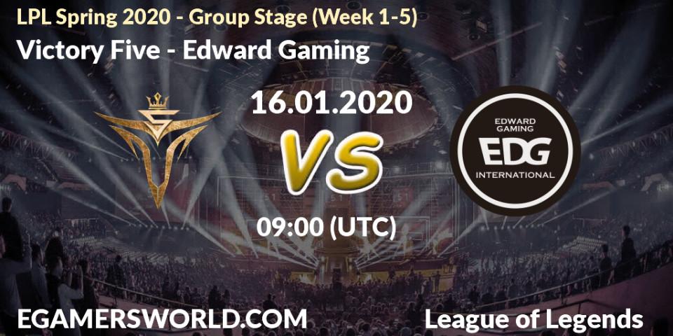 Pronósticos Victory Five - Edward Gaming. 16.01.20. LPL Spring 2020 - Group Stage (Week 1-4) - LoL
