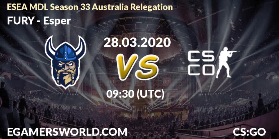Pronósticos FURY - Esper. 28.03.2020 at 09:40. ESEA MDL Season 33 Australia Relegation - Counter-Strike (CS2)