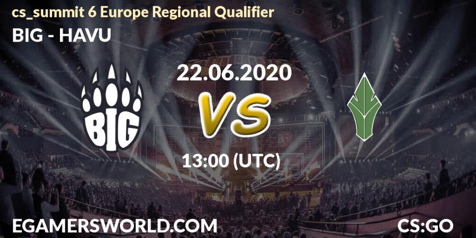 Pronósticos BIG - HAVU. 22.06.2020 at 13:00. cs_summit 6 Europe Regional Qualifier - Counter-Strike (CS2)