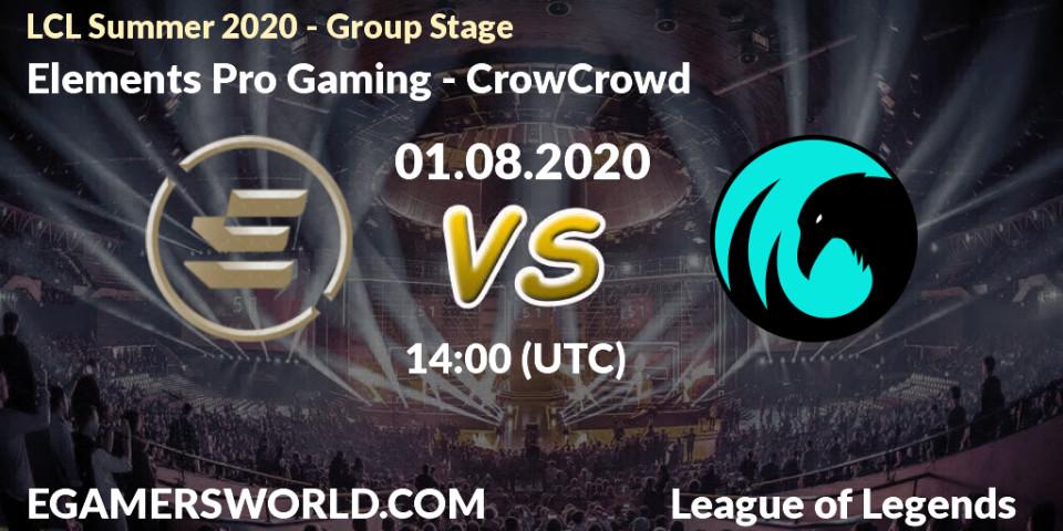 Pronósticos Elements Pro Gaming - CrowCrowd. 01.08.20. LCL Summer 2020 - Group Stage - LoL