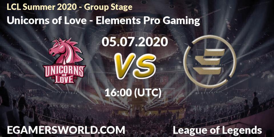 Pronósticos Unicorns of Love - Elements Pro Gaming. 05.07.20. LCL Summer 2020 - Group Stage - LoL