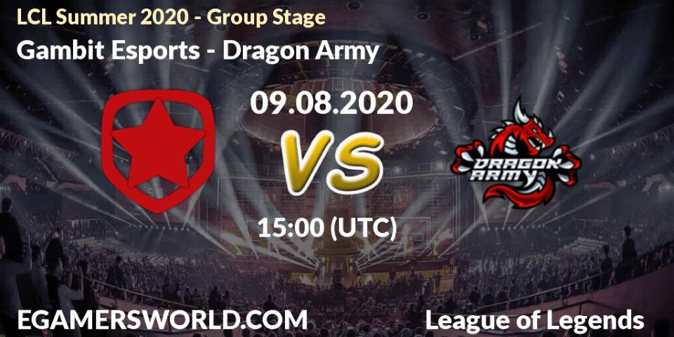 Pronósticos Gambit Esports - Dragon Army. 09.08.20. LCL Summer 2020 - Group Stage - LoL