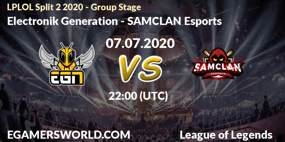 Pronósticos Electronik Generation - SAMCLAN Esports. 07.07.2020 at 22:30. LPLOL Split 2 2020 - LoL