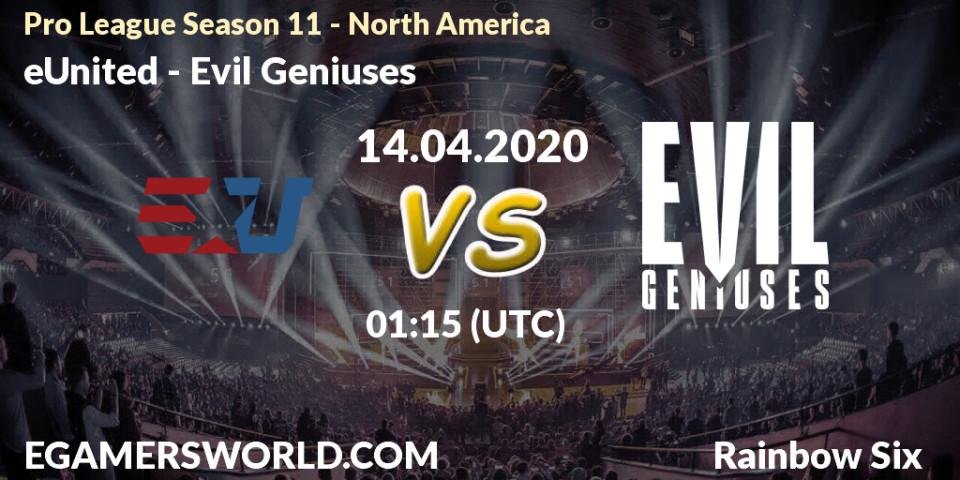 Pronósticos eUnited - Evil Geniuses. 14.04.20. Pro League Season 11 - North America - Rainbow Six