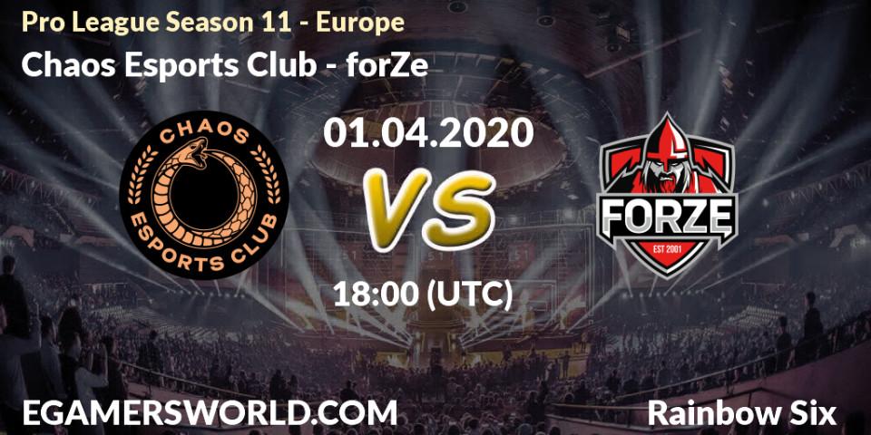 Pronósticos Chaos Esports Club - forZe. 01.04.20. Pro League Season 11 - Europe - Rainbow Six