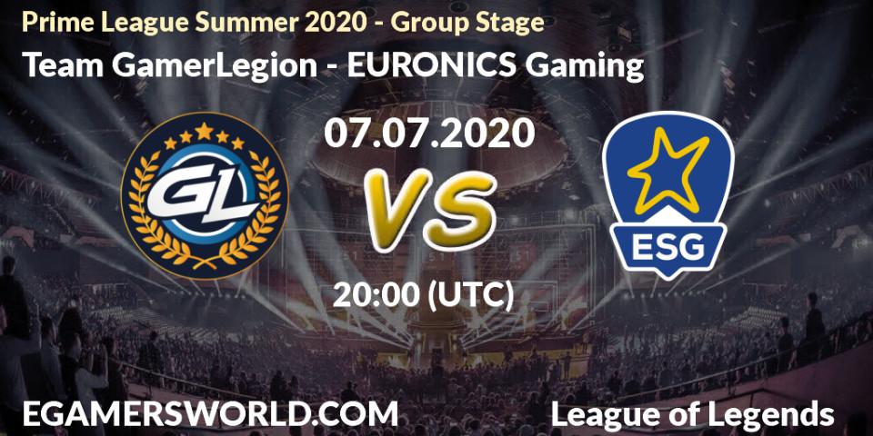 Pronósticos Team GamerLegion - EURONICS Gaming. 07.07.20. Prime League Summer 2020 - Group Stage - LoL