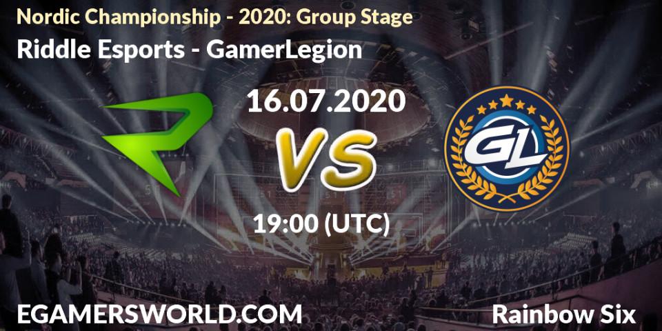 Pronósticos Riddle Esports - GamerLegion. 16.07.2020 at 19:00. Nordic Championship - 2020: Group Stage - Rainbow Six