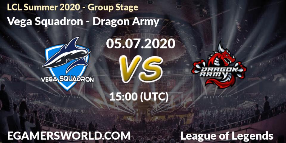 Pronósticos Vega Squadron - Dragon Army. 05.07.2020 at 15:00. LCL Summer 2020 - Group Stage - LoL