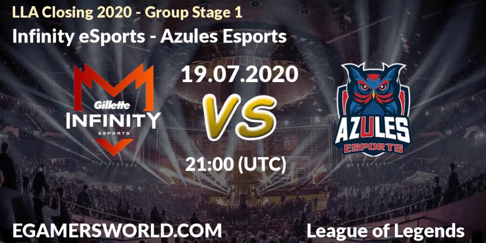 Pronósticos Infinity eSports - Azules Esports. 19.07.2020 at 20:00. LLA Closing 2020 - Group Stage 1 - LoL